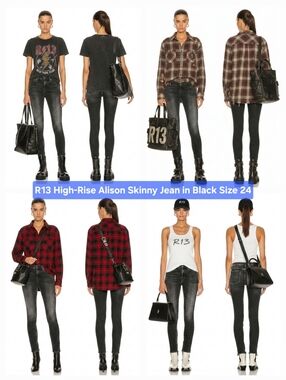 R13 High-Rise Alison Skinny Jean in Black Size 24